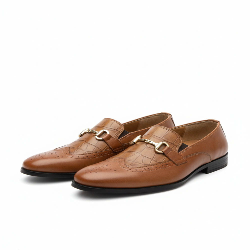 Quality Men Brown Leather  Shoe with Gold Buckle